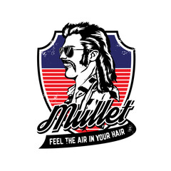 A man with mullet hair style and red neck shirt, good for club logo andtshirt design