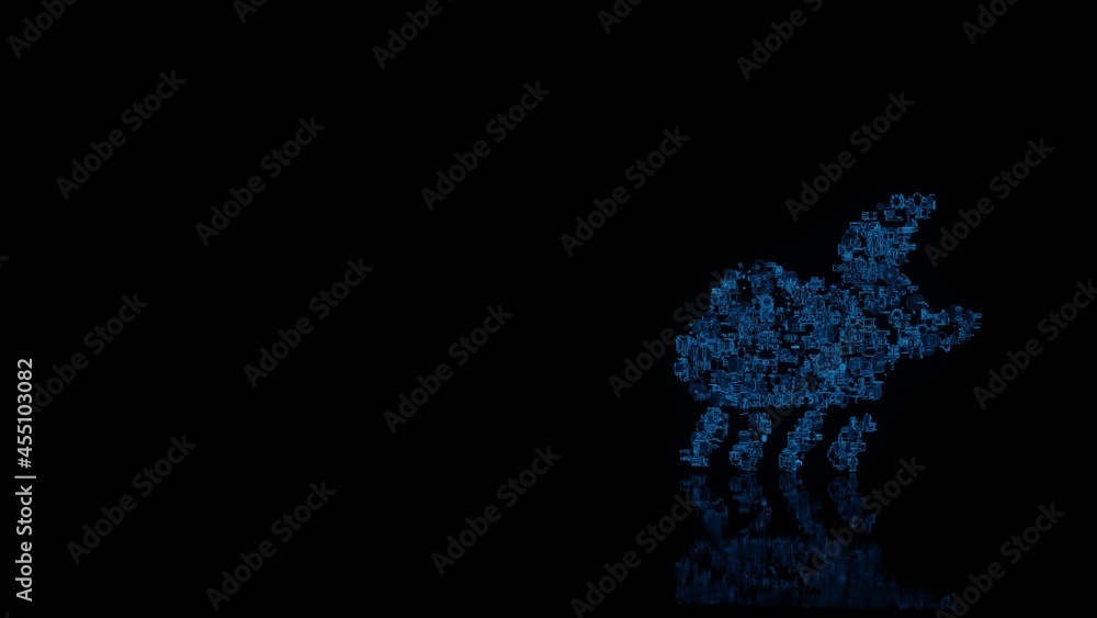 Poster 3d rendering mechanical parts in shape of symbol of rainy cloud moon isolated on black background wi