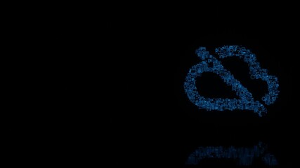 3d rendering mechanical parts in shape of symbol of disable cloud isolated on black background with floor reflection