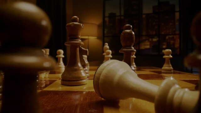 Black chess queen captures white opponent piece at game