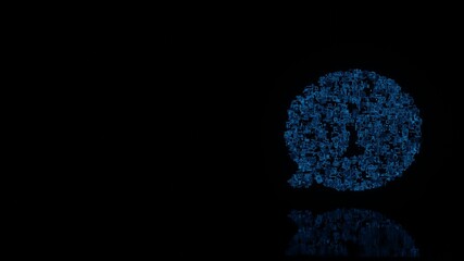 3d rendering mechanical parts in shape of symbol of rounded chat bubbles isolated on black background with floor reflection