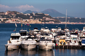 landscape of Miseno its promontory and lake from Procida mount, Naples