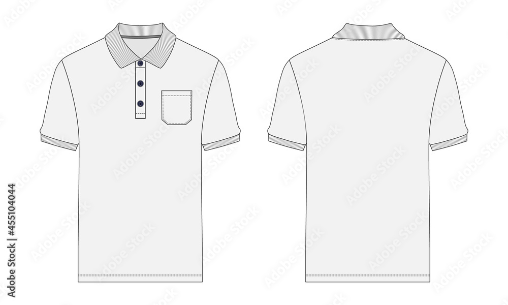 Wall mural polo shirt technical fashion flat sketch vector template front and back views. pique cotton jersey d - Wall murals