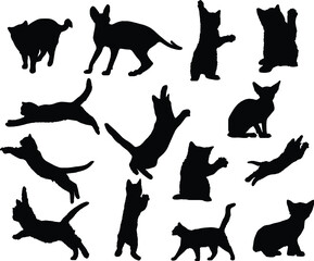 cats silhouettes set for Halloween and other. Black Cat shapes isolated on white background. Stock vector set 01