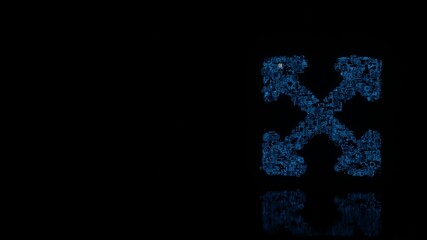 Fototapeta premium 3d rendering mechanical parts in shape of symbol of expand arrows isolated on black background with floor reflection