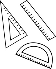 Black and white vector illustration of school supplies.