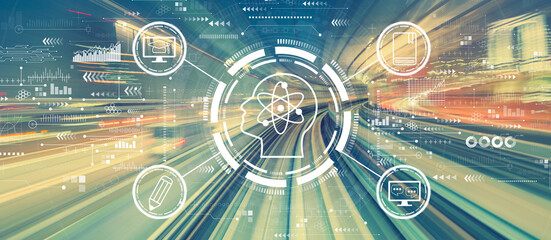 Online education concept with high speed motion blur