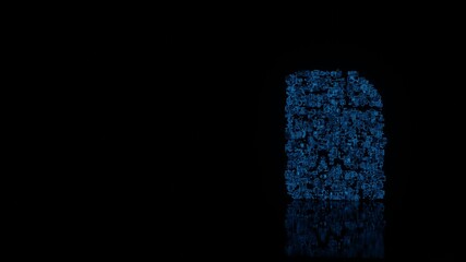 3d rendering mechanical parts in shape of symbol of file contract isolated on black background with floor reflection