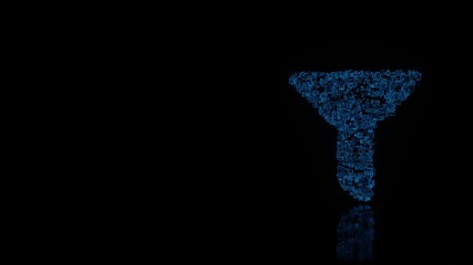 3d rendering mechanical parts in shape of symbol of filter isolated on black background with floor reflection