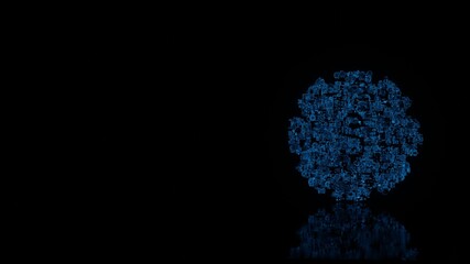 3d rendering mechanical parts in shape of symbol of gear isolated on black background with floor reflection