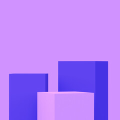 Abstract 3d purple violet and white cubes square podium minimal studio background.