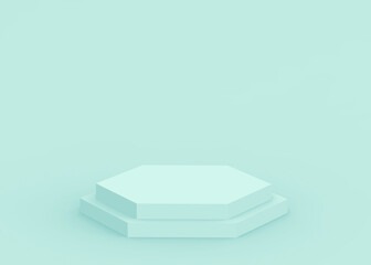 3d blue green hexagon podium minimal studio background. Abstract 3d geometric shape object illustration render. Display for technology medical and science product.