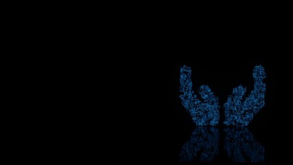 3d rendering mechanical parts in shape of symbol of hands isolated on black background with floor reflection