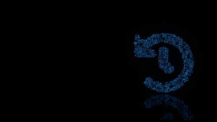 3d rendering mechanical parts in shape of symbol of history isolated on black background with floor reflection