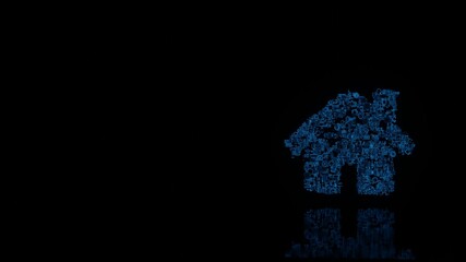 3d rendering mechanical parts in shape of symbol of home isolated on black background with floor reflection