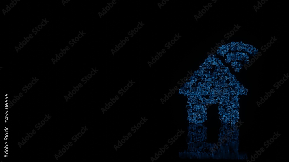 Aufkleber 3d rendering mechanical parts in shape of symbol of house wi-fi isolated on black background with fl