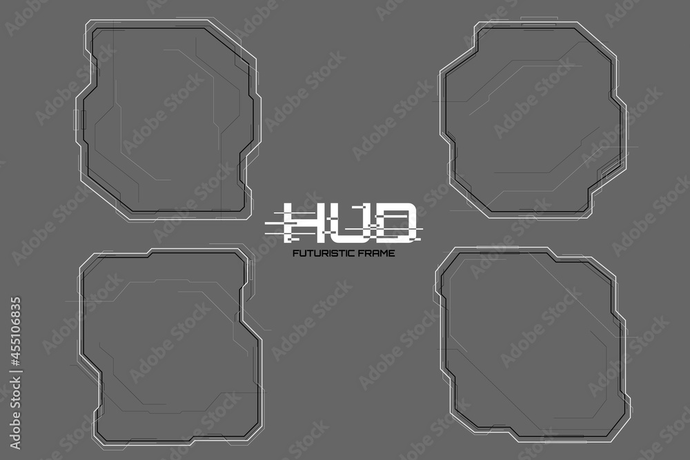Fototapete HUD Futuristic Frame Interface Screen Monitoring Element. UI Technology Virtual Reality View Display Object Vector
