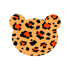 Spotted bear head with ears on a white background. Trendy leopard print. Vector.