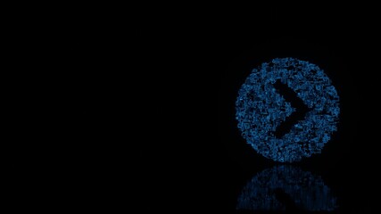 3d rendering mechanical parts in shape of symbol of chevron circle right isolated on black background with floor reflection
