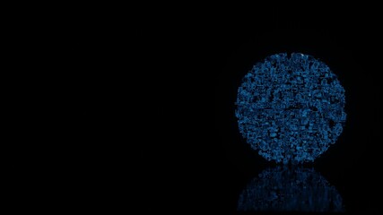 3d rendering mechanical parts in shape of symbol of internet isolated on black background with floor reflection