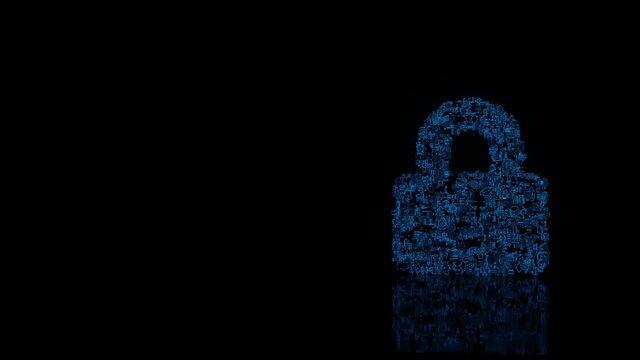 3d rendering mechanical parts in shape of symbol of lock isolated on black background with floor reflection