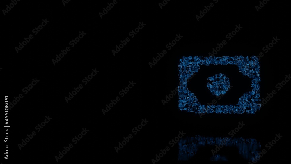Poster 3d rendering mechanical parts in shape of symbol of money isolated on black background with floor re