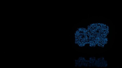 3d rendering mechanical parts in shape of symbol of mixer isolated on black background with floor reflection