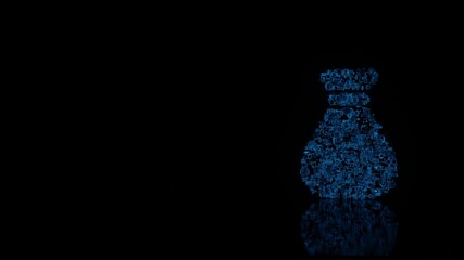 3d rendering mechanical parts in shape of symbol of money bag isolated on black background with floor reflection