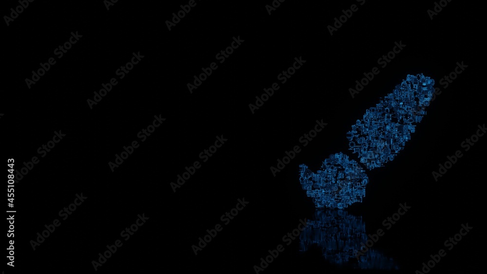 Poster 3d rendering mechanical parts in shape of symbol of paint brush isolated on black background with fl