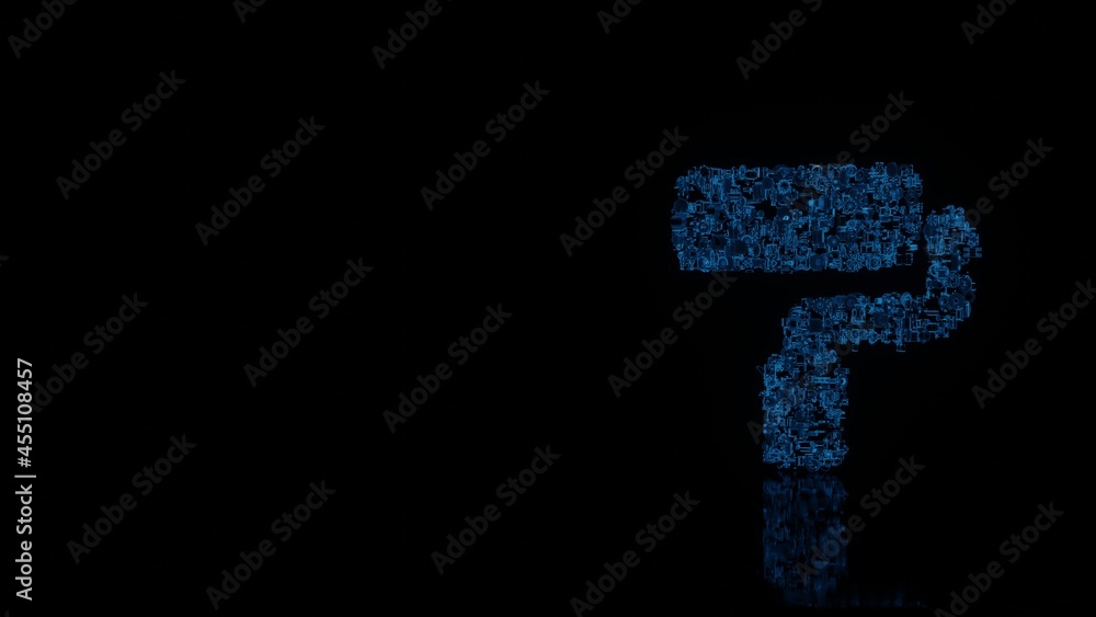Aufkleber 3d rendering mechanical parts in shape of symbol of paint roller isolated on black background with f