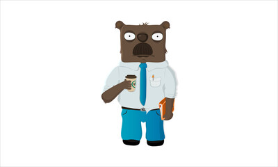 The office worker bear drinks coffee.