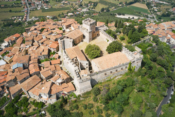 Fototapeta na wymiar aerial view of the medieval town castle of sermoneta latina