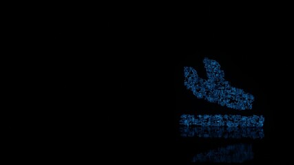 3d rendering mechanical parts in shape of symbol of plane arrival isolated on black background with floor reflection