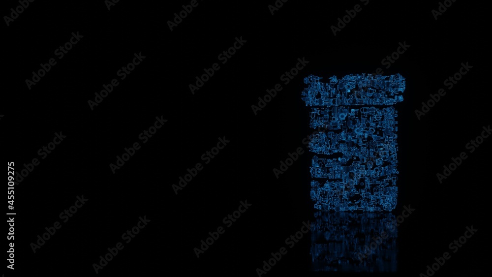 Poster 3d rendering mechanical parts in shape of symbol of prescription bottle isolated on black background