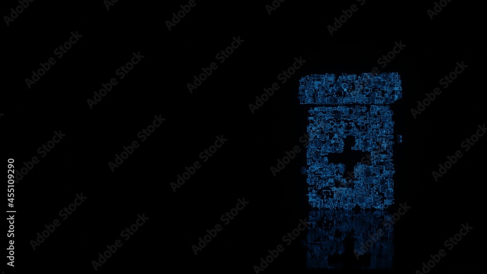 Aufkleber 3d rendering mechanical parts in shape of symbol of prescription bottle isolated on black background