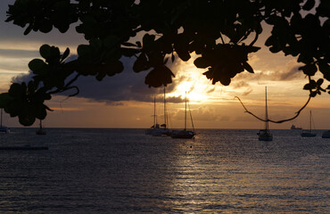 The sunset on Martinique island, French West Indies.