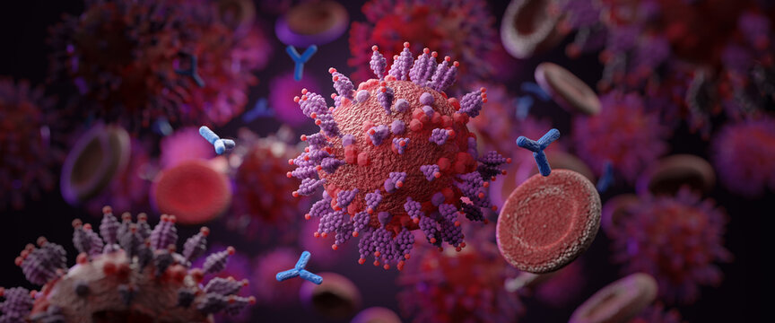 Macro coronavirus(covid-19) cell delta and MU variant of interest(VOI),B.1.621,B.1.617.1,C.37.COVID 19 Delta plus,MU variant,Mutated coronavirus SARS-CoV-2 flu disease pandemic,3D render illustration