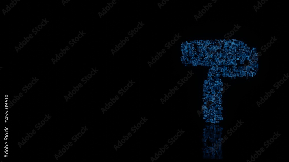 Aufkleber 3d rendering mechanical parts in shape of symbol of roller isolated on black background with floor r
