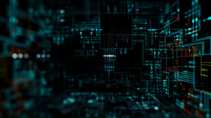 Abstract technology background/3d illustration. Colored background with digital integrated network technology. Technology background, Circuit board futuristic server code processing.