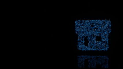 3d rendering mechanical parts in shape of symbol of shop isolated on black background with floor reflection