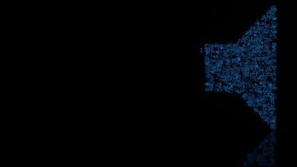 Obraz premium 3d rendering mechanical parts in shape of symbol of sound isolated on black background with floor reflection