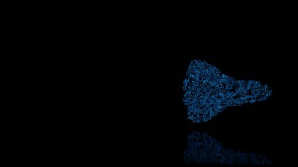 3d rendering mechanical parts in shape of symbol of space shuttle isolated on black background with floor reflection
