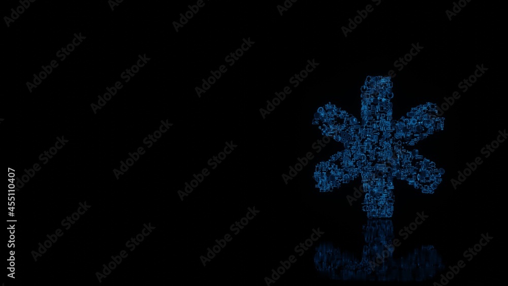 Aufkleber 3d rendering mechanical parts in shape of symbol of star of life isolated on black background with f