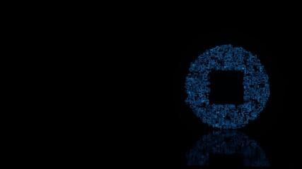 3d rendering mechanical parts in shape of symbol of stop isolated on black background with floor reflection