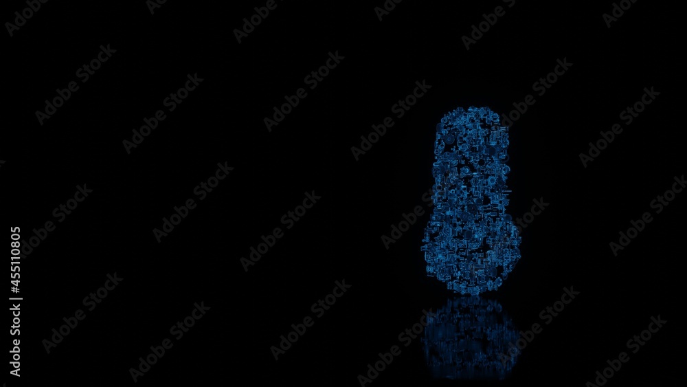 Poster 3d rendering mechanical parts in shape of symbol of thermometer full isolated on black background wi