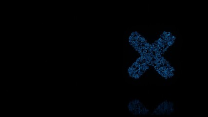 Obraz premium 3d rendering mechanical parts in shape of symbol of times isolated on black background with floor reflection