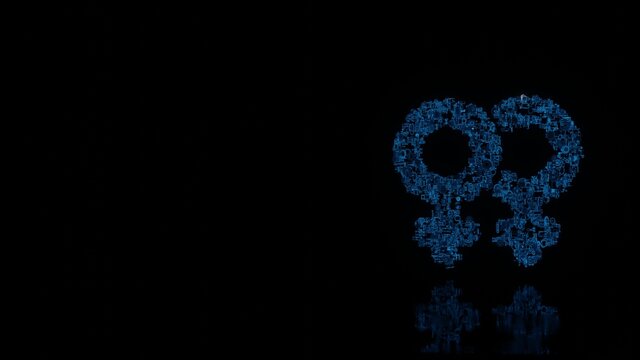 3d rendering mechanical parts in shape of symbol of Venus double isolated on black background with floor reflection