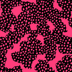 Abstract modern leopard seamless pattern. Animals trendy background. Black and pink decorative vector stock illustration for print, card, postcard, fabric, textile. Modern ornament of stylized skin