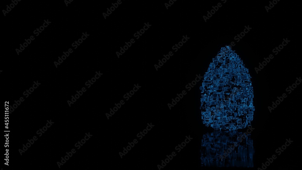 Aufkleber 3d rendering mechanical parts in shape of symbol of almond isolated on black background with floor r