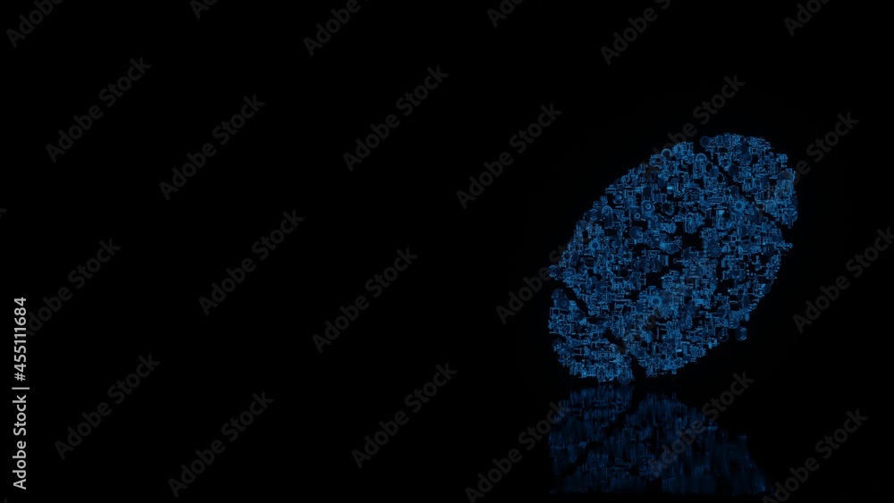 Poster 3d rendering mechanical parts in shape of symbol of american football isolated on black background w